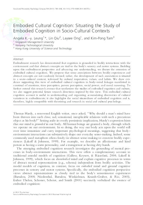 (PDF) Embodied Cultural Cognition: Situating the Study of Embodied ...