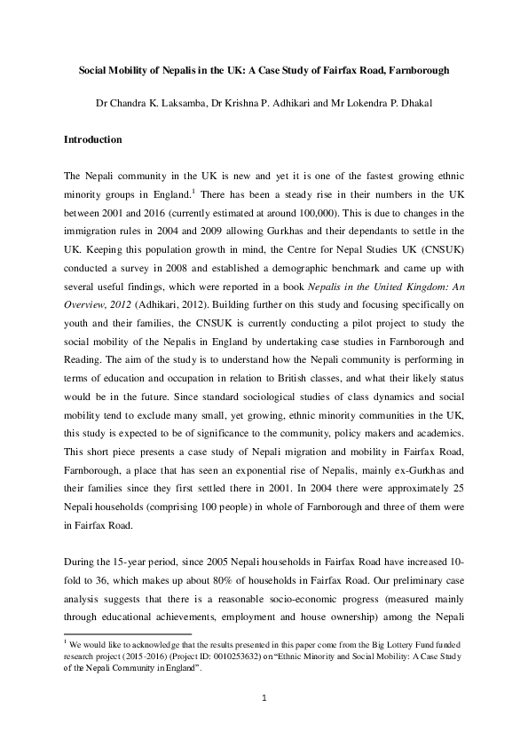 (PDF) Social Mobility of Nepalis in the UK A Case Study of Fairfax