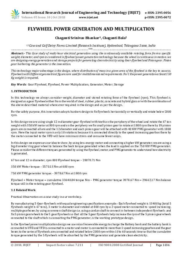 (PDF) IRJET FLYWHEEL POWER GENERATION AND MULTIPLICATION IRJET