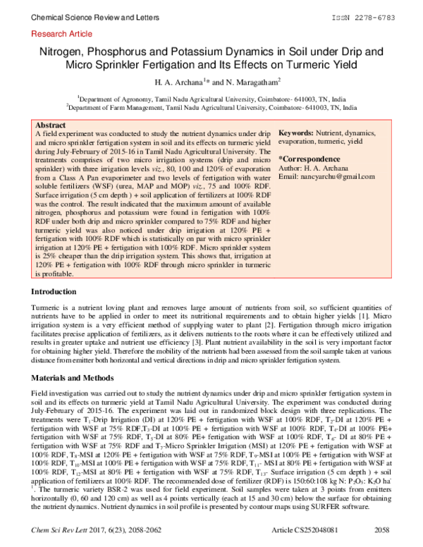 (PDF) Nitrogen, Phosphorus and Potassium Dynamics in Soil under Drip ...