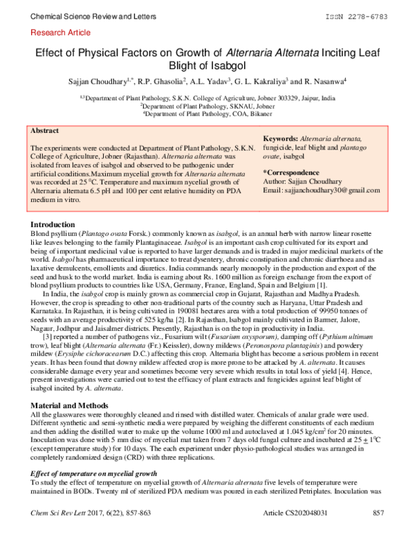 (PDF) Effect of Physical Factors on Growth of Alternaria Alternata ...