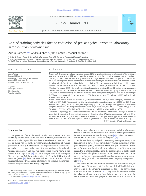 (PDF) Role of training activities for the reduction of pre-analytical ...