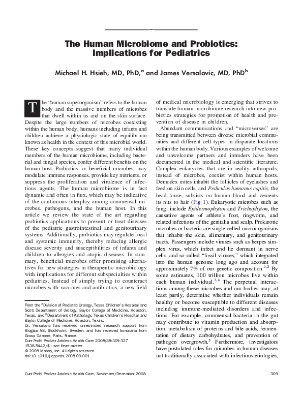 (PDF) The Human Microbiome and Probiotics: Implications for Pediatrics