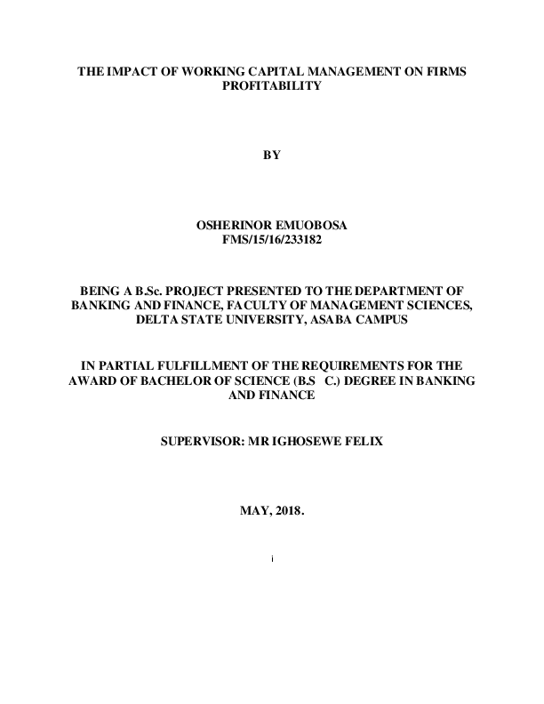 (DOC) THE IMPACT OF WORKING CAPITAL MANAGEMENT ON FIRMS PROFITABILITY
