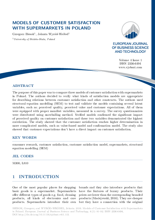 (PDF) Models of customer satisfaction with supermarkets in Poland