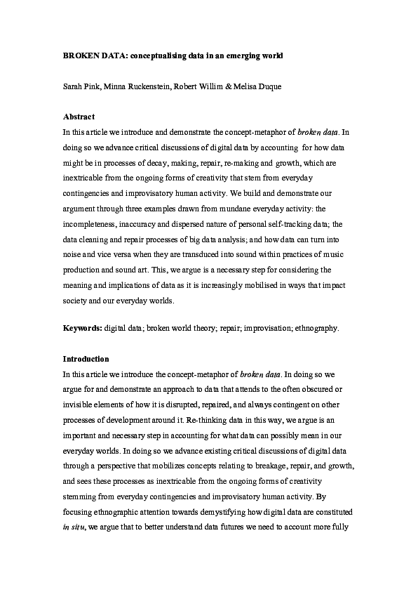 (PDF) BROKEN DATA: conceptualising data in an emerging world