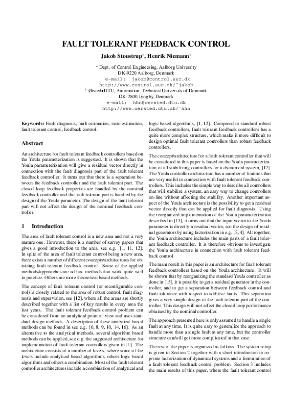 (PDF) Fault tolerant feedback control
