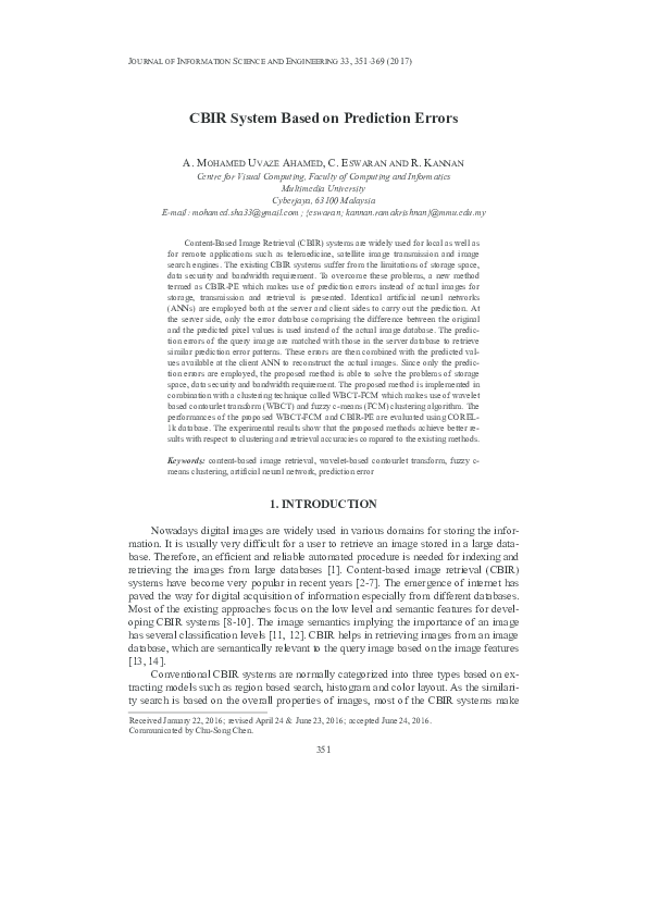 (PDF) CBIR System Based on Prediction Errors