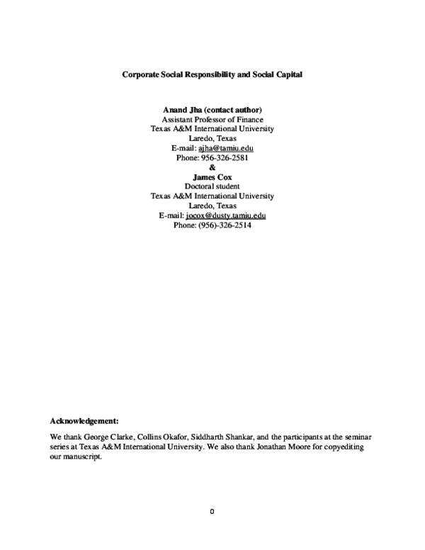 (PDF) Corporate Social Responsibility and Social Capital