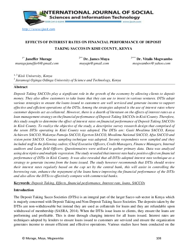 (PDF) Effects Of Interest Rates On Financial Performance Of Deposit