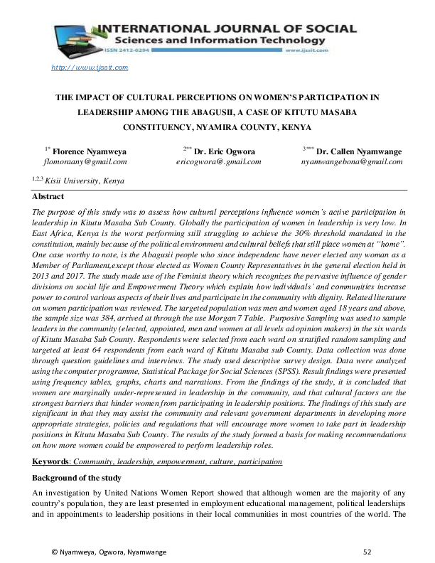 (PDF) The Impact of cultural perceptions on Women’s participation in ...
