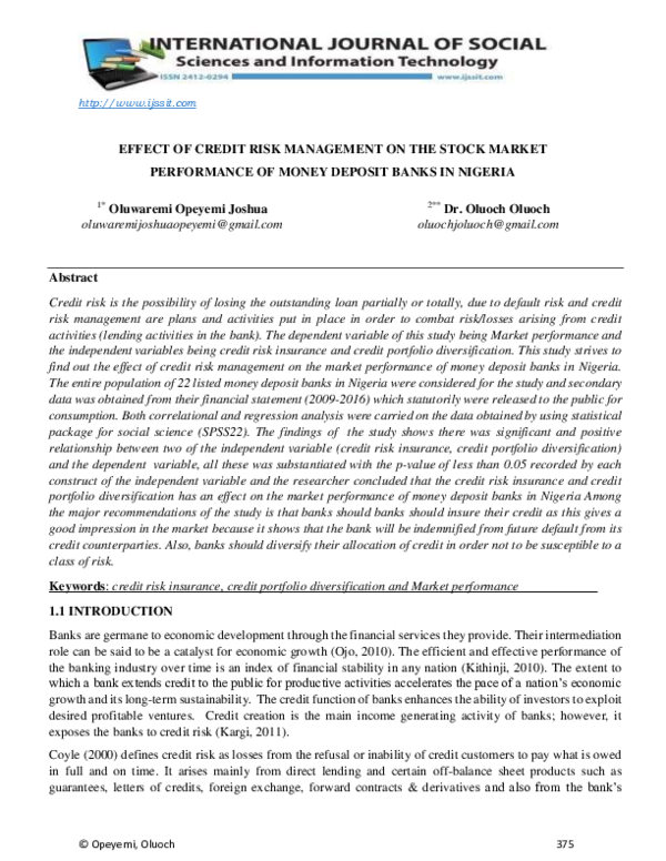 (PDF) Effect Of Credit Risk Management On The Stock Market Performance ...