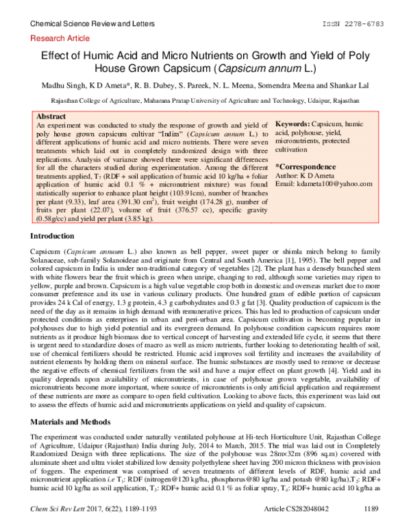 (PDF) Effect of Humic Acid and Micro Nutrients on Growth and Yield of ...