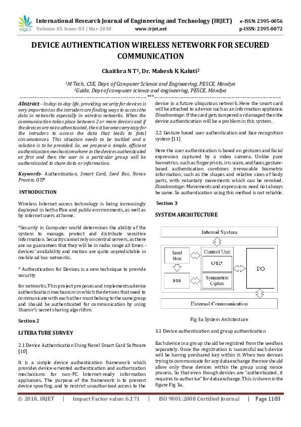 (PDF) DEVICE AUTHENTICATION WIRELESS NETEWORK FOR SECURED COMMUNICATION