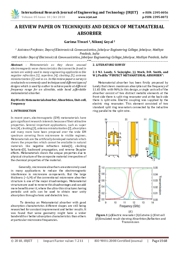 (PDF) IRJET- A REVIEW PAPER ON TECHNIQUES AND DESIGN OF METAMATERIAL ...