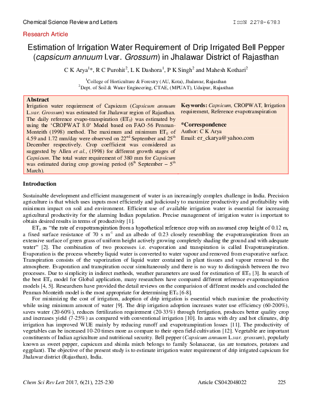 (PDF) Estimation of Irrigation Water Requirement of Drip Irrigated Bell