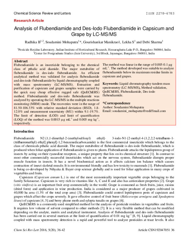 (PDF) Analysis of Flubendiamide and Des-Iodo Flubendiamide in Capsicum ...
