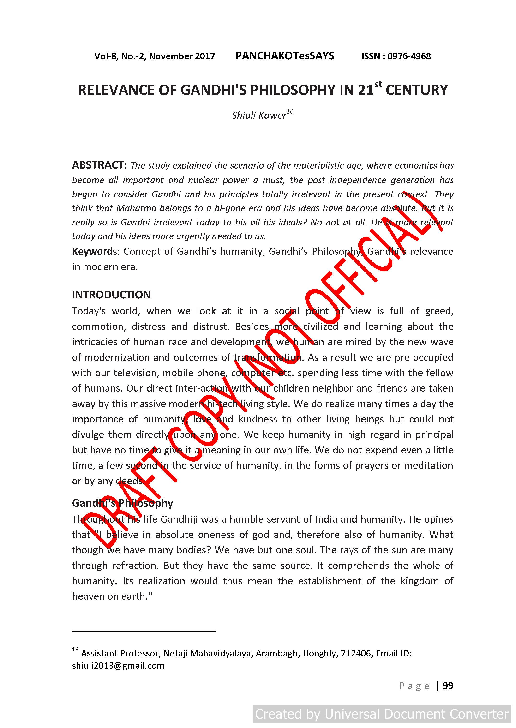 (PDF) Relevance of Gandhi's philosophy in 21st century
