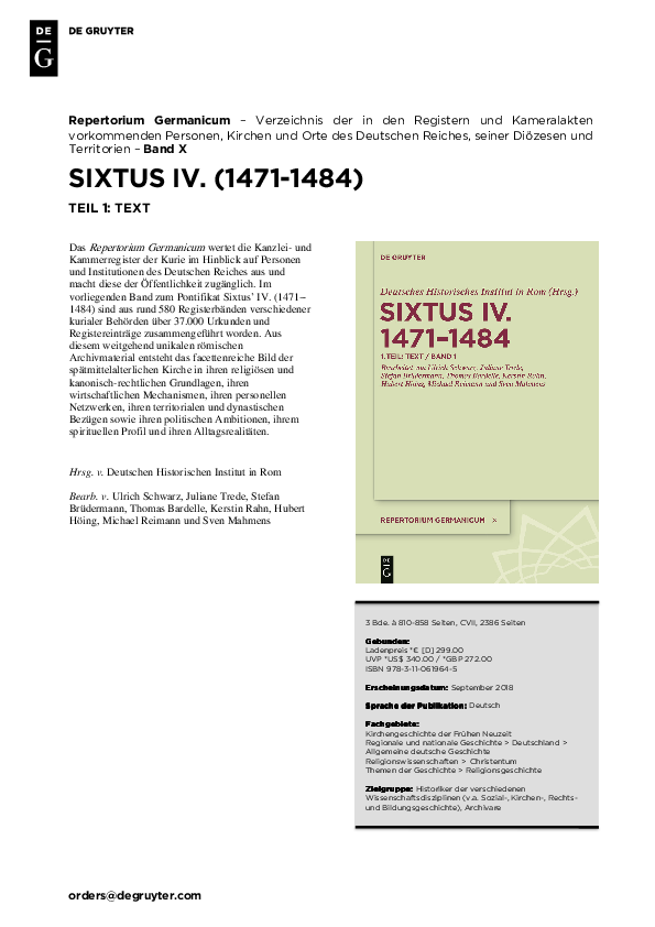 PDF) Repertorium Germanicum X, Sixtus IV. (1471-1484)
