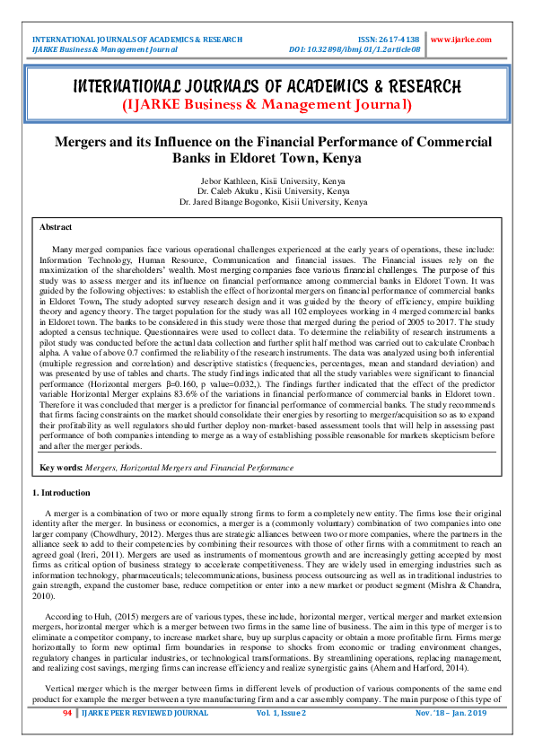  PDF Mergers And Its Influence On The Financial Performance Of 