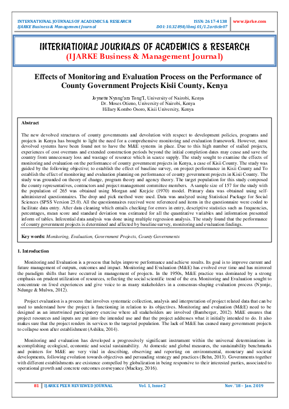 (PDF) Effects of Monitoring and Evaluation Process on the Performance ...