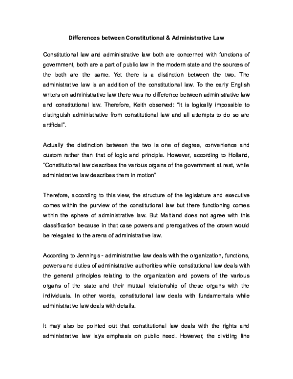 (DOC) Differences between Constitutional & Administrative Law Nishant