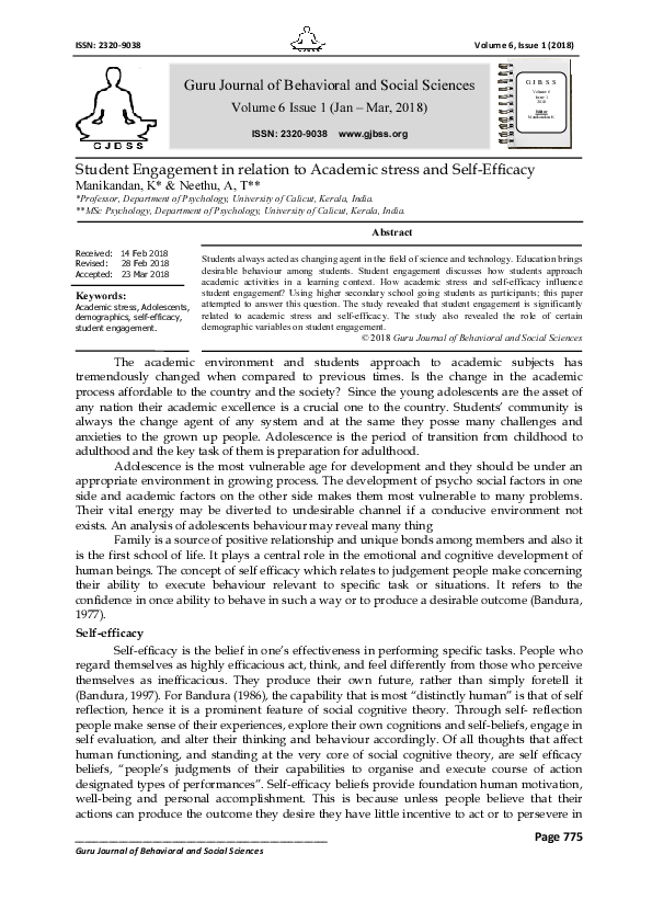 (PDF) Student Engagement in relation to Academic stress and Self-Efficacy