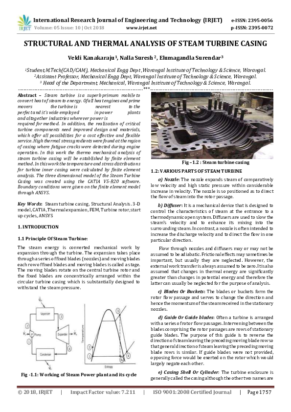 (PDF) IRJET- STRUCTURAL AND THERMAL ANALYSIS OF STEAM TURBINE CASING