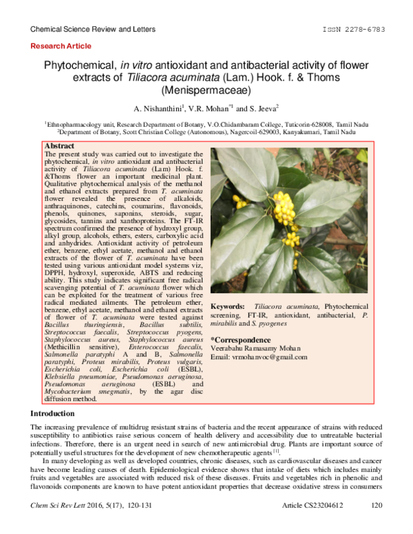 (PDF) Phytochemical, in vitro antioxidant and antibacterial activity of ...