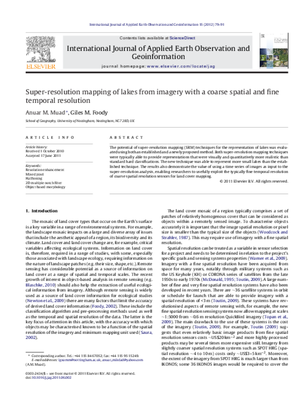 (PDF) Super-resolution mapping of lakes from imagery with a coarse ...