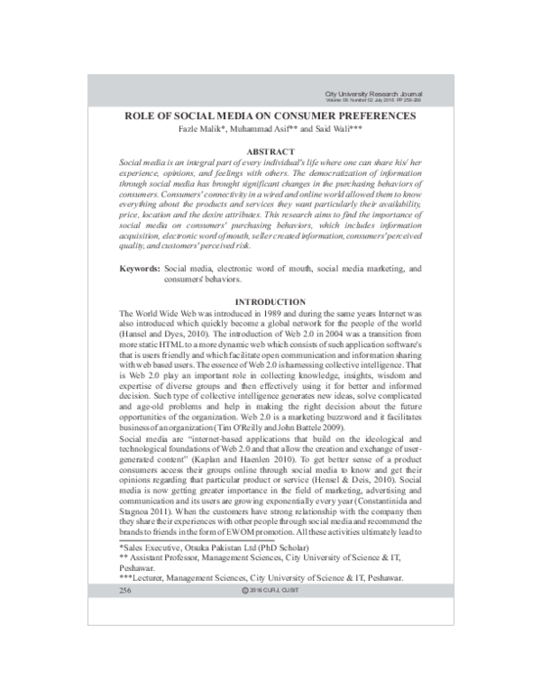 (PDF) ROLE OF SOCIAL MEDIA ON CONSUMER PREFERENCES