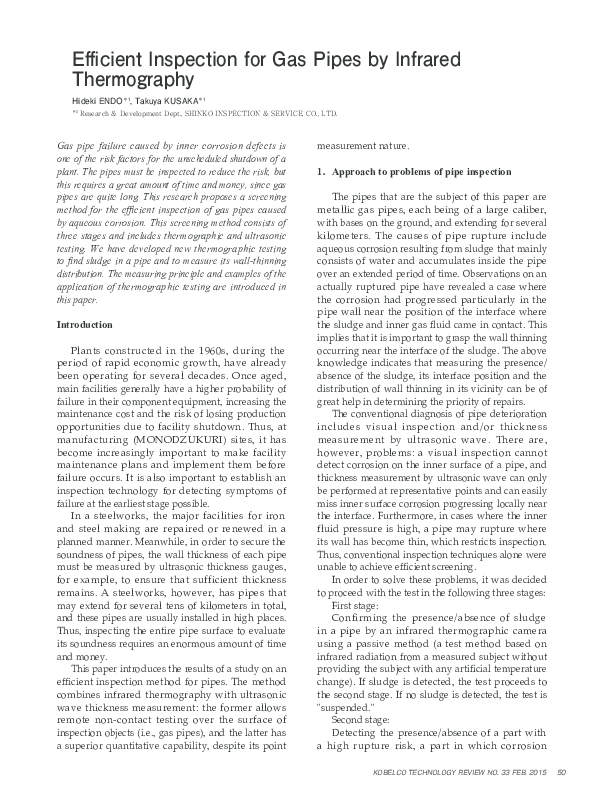 (PDF) Efficient Inspection for Gas Pipes by Infrared Thermography