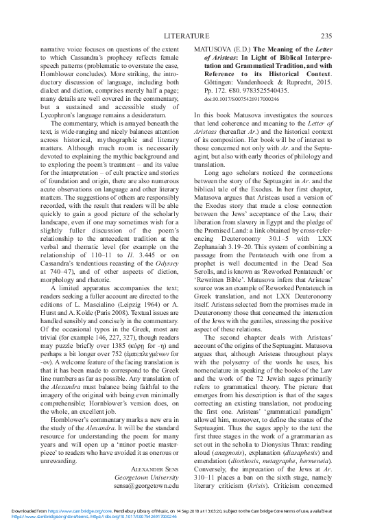  pdf sylvie honigman review of the meaning of the letter of aristeas