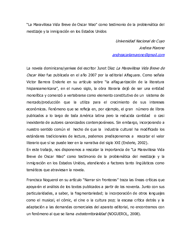 The brief wondrous life of oscar wao thesis statement picture