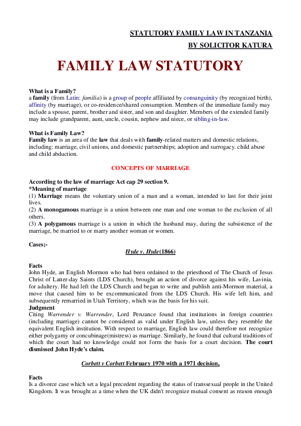 (DOC) STATUTORY FAMILY LAW IN TANZANIA BY SOLICITOR KATURA