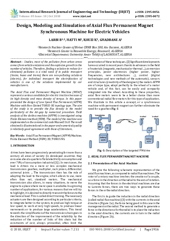 (PDF) IRJET- Design, Modeling and Simulation of Axial Flux Permanent ...