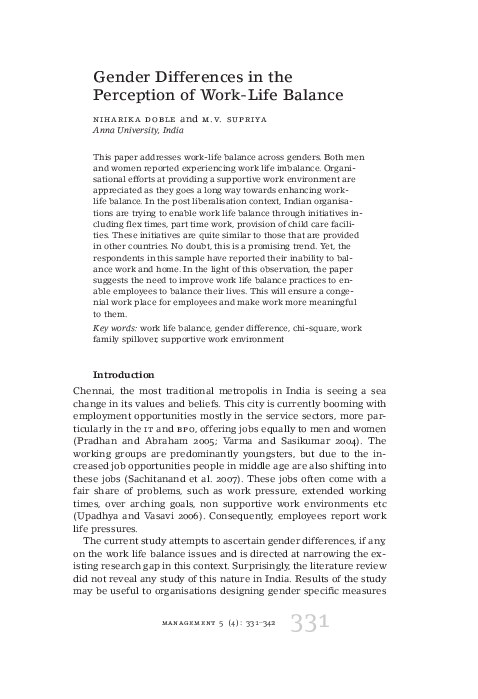 (PDF) Gender Differences in the Perception of Work-Life Balance