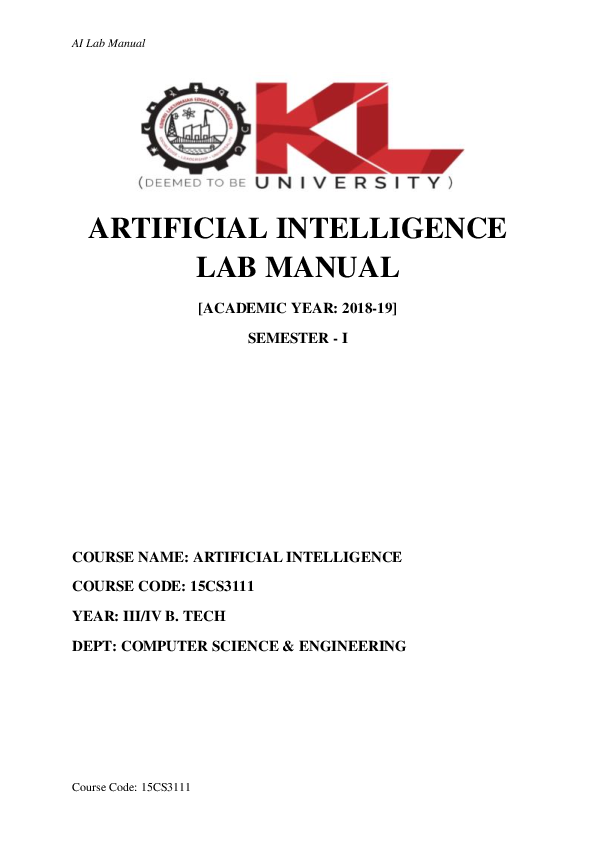 (PDF) AI Lab Manual Course Code 15CS3111 ARTIFICIAL INTELLIGENCE LAB