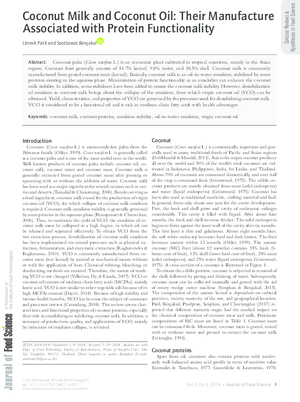 (PDF) Coconut Milk and Coconut Oil Their Manufacture Associated with