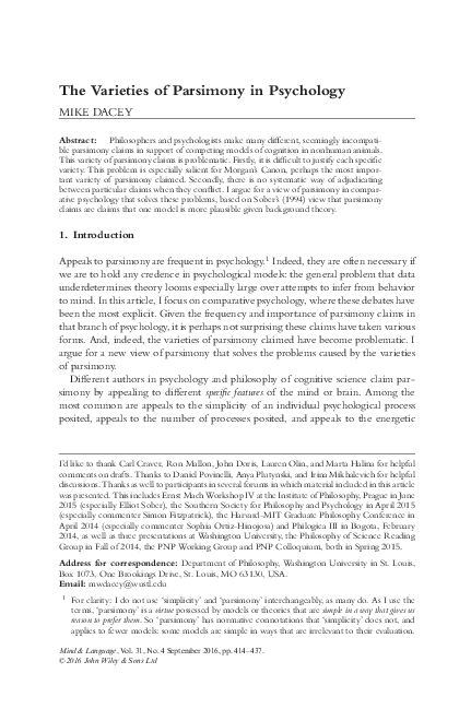 (PDF) The Varieties of Parsimony in Psychology