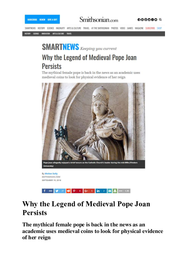 (PDF) Media report: Why the Legend of Medieval Pope Joan Persists