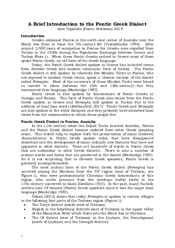 (DOC) A Brief Introduction to the Pontic Greek Dialect