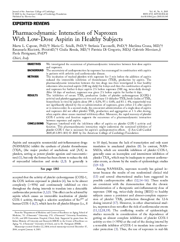(PDF) Pharmacodynamic Interaction of Naproxen With LowDose Aspirin in