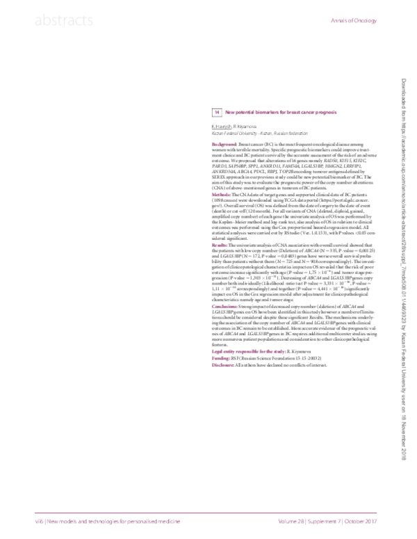 (PDF) New potential biomarkers for breast cancer prognosis