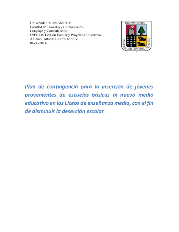 (PDF) Plan de contingencia para la inserción de jóvenes provenientes de escuelas básicas al (PDF) Plan de contingencia para la inserción de jóvenes provenientes de escuelas básicas al