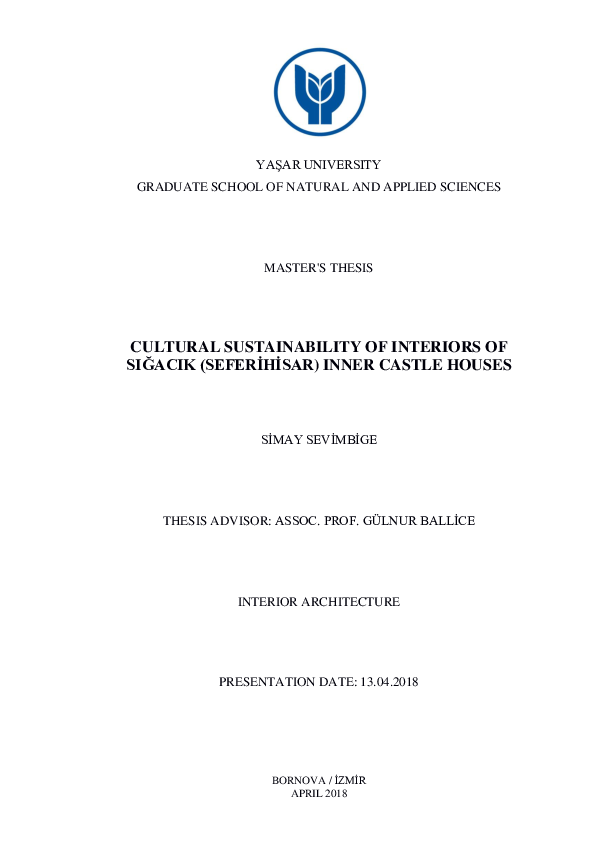 Pdf Cultural Sustainability Of Interiors Of Sigacik Seferihisar
