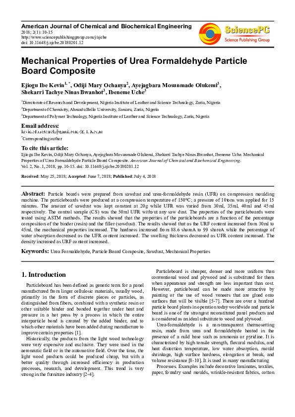 (PDF) Mechanical Properties of Urea Formaldehyde Particle Board