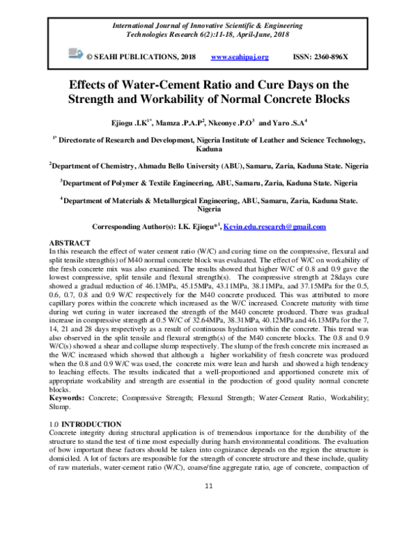 (PDF) Effects of Water-Cement Ratio and Cure Days on the Strength and ...