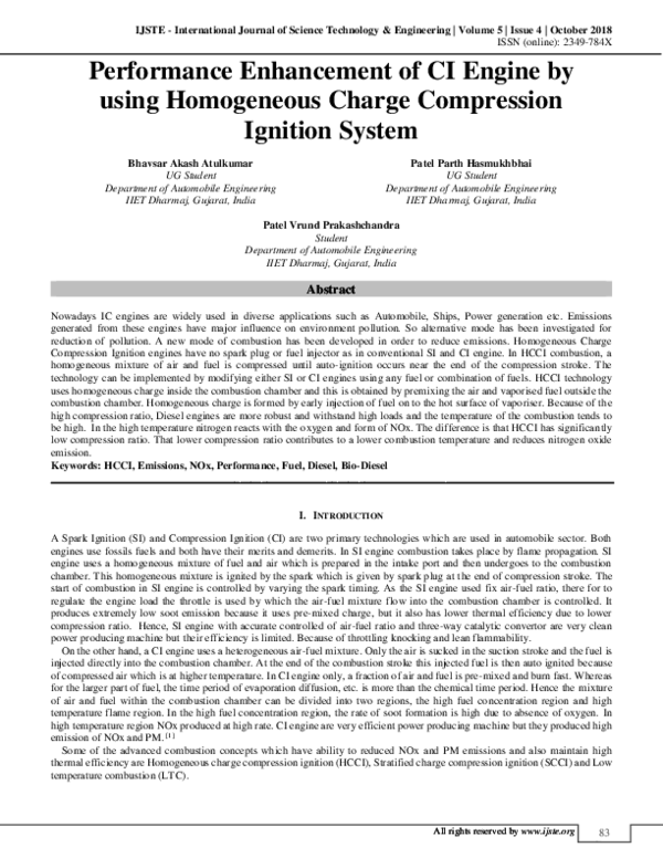 (PDF) Performance Enhancement of CI Engine by using Homogeneous Charge