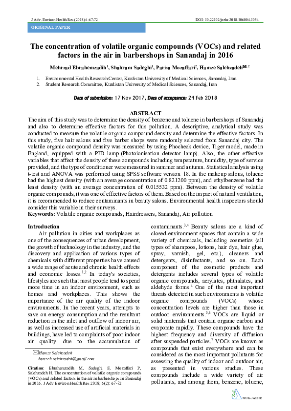 (PDF) The concentration of volatile organic compounds (VOCs) and ...